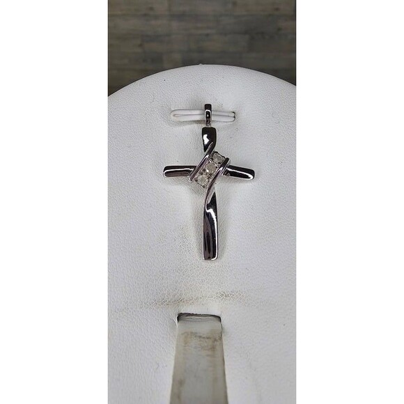 925 Sterling Silver and Real Diamond Accented Cross Pendant 1.25"L - Picture 8 of 10